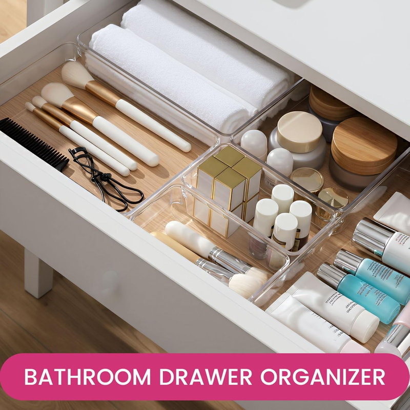 Ensemble de 26 grands paniers de rangement pour tiroir | Complet 5 organisateurs de tiroir de cuisine en plastique transparent pour ustensiles | Plateaux de rangement pour tiroir de salle de bain | Polyvalent pour l'organisation du bureau de maquillage