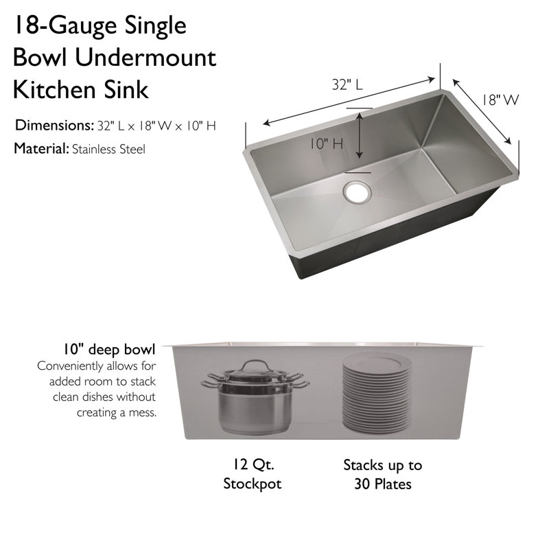Rectangular Single Bowl Stainless Steel Undermount Kitchen Sink