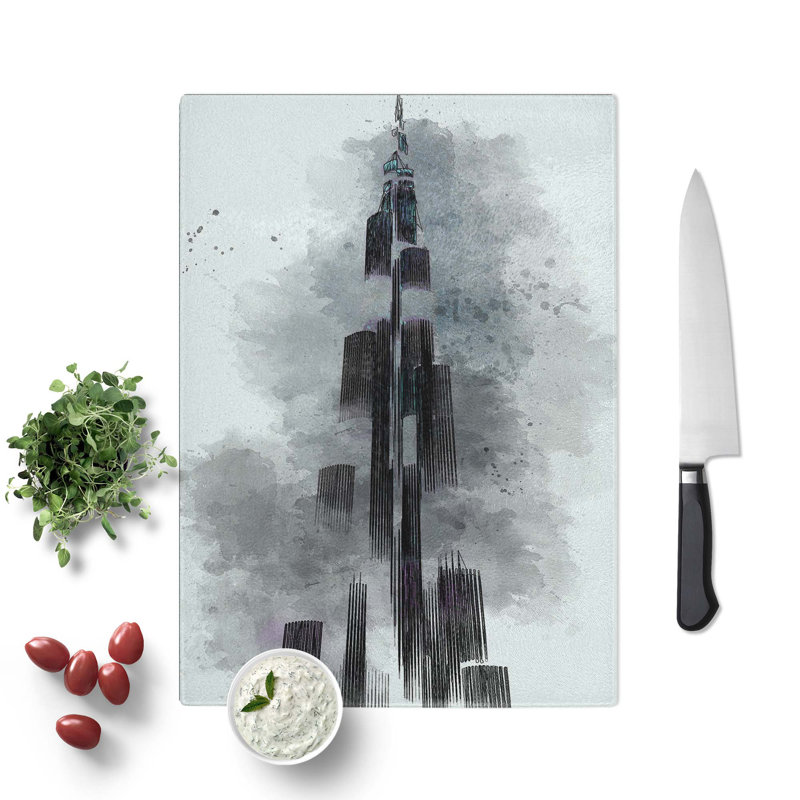 Tempered Glass Burj Khalifa in Dubai Chopping Board, 20 cm W x 28.5 cm L