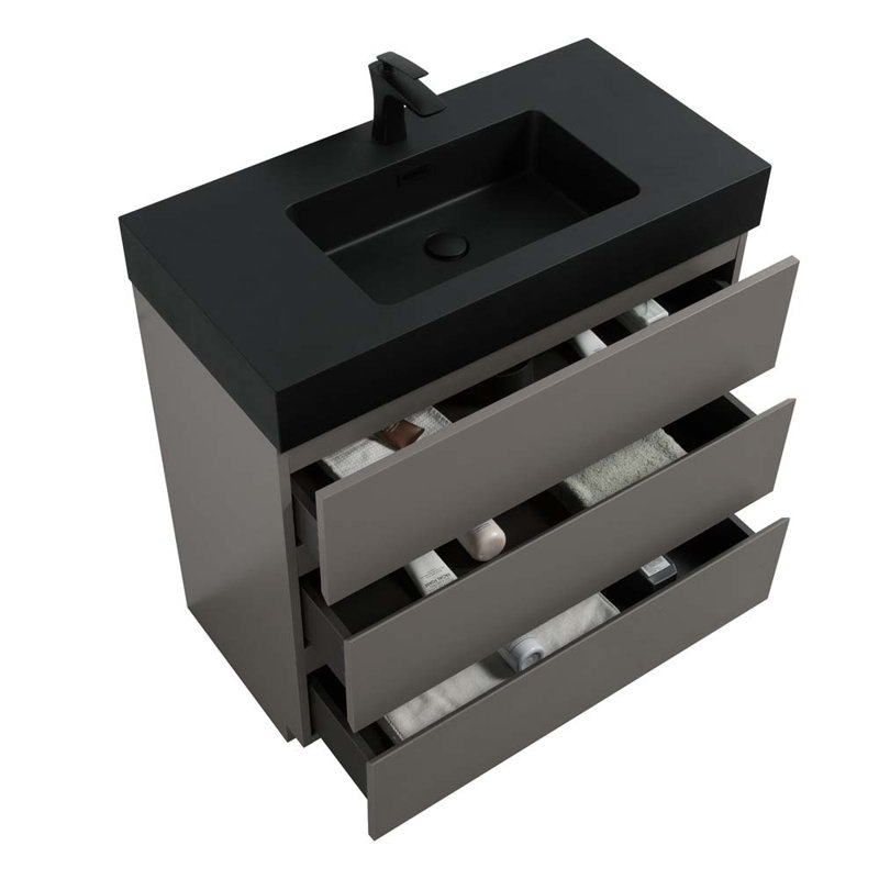 Ensemble de meuble-lavabo simple 36 po, Noir / gris