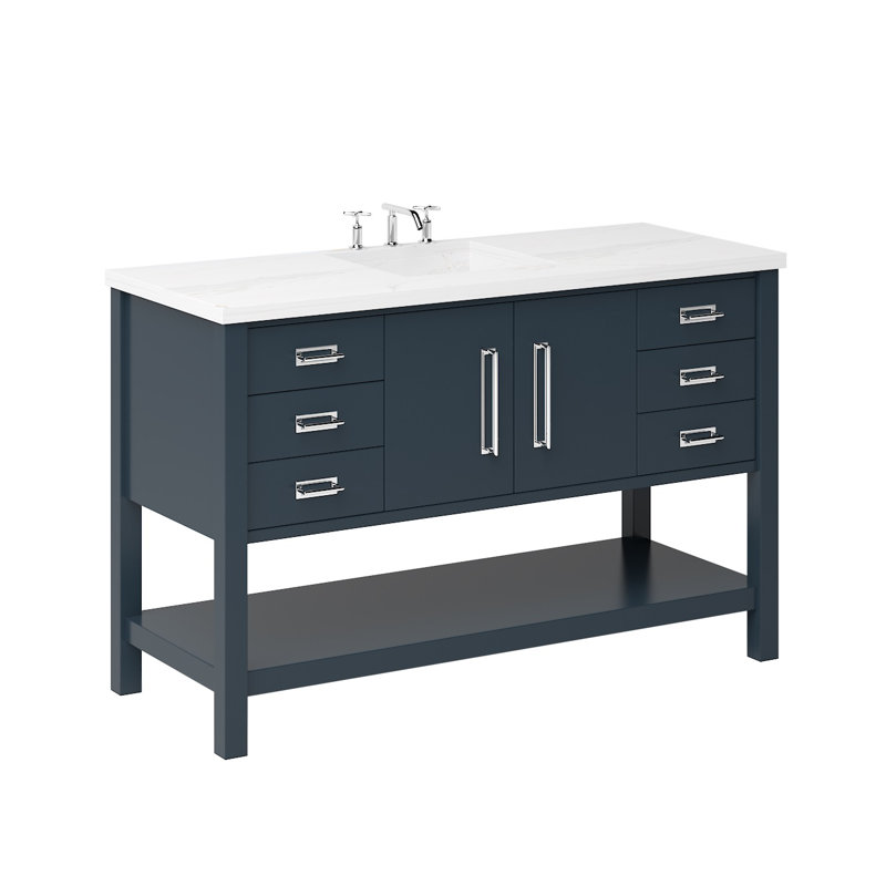 Kiawah Single Extra Wide Bath Vanity, Hague Blue, Polished Chrome, 60"