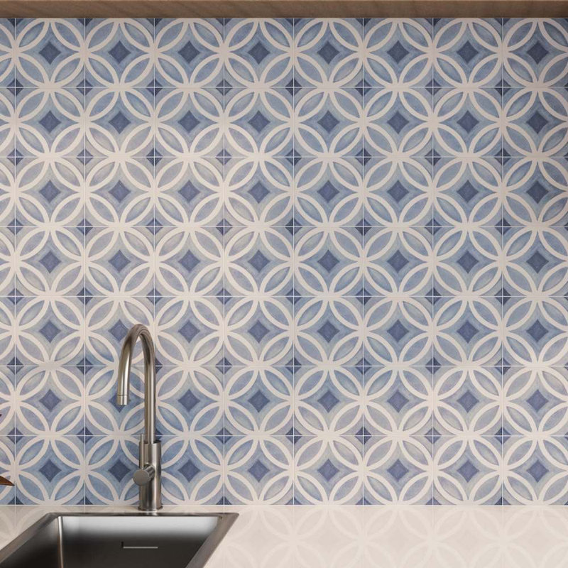 Cadence 6" x 6" Patterned Matte Porcelain Floor and Wall Tile, Sky