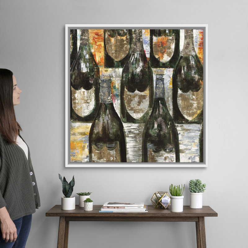 Reproduction d’art « Top Shelf Bottle Poppin » par Alexys Henry, Cadre blanc, H 32 po x l 32 po x 1,75 po