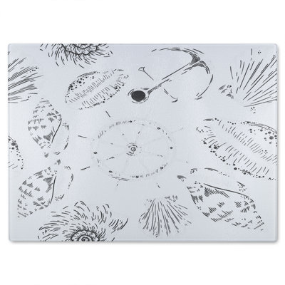 Drawn Nautical Elements Glass Chopping Board