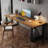 Brown+Black Rectangular Solid Wood+Steel desk-639948276