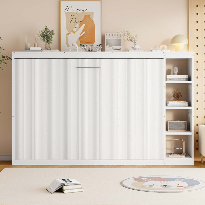 Lit escamotable avec bibliothèque Murphy, Double, Blanc