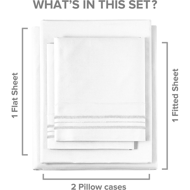 100% Cotton 400 Tread Count Extra Deep Pocket Bed Sheet Set, King Sheet Set with 2 Pillowcases, White