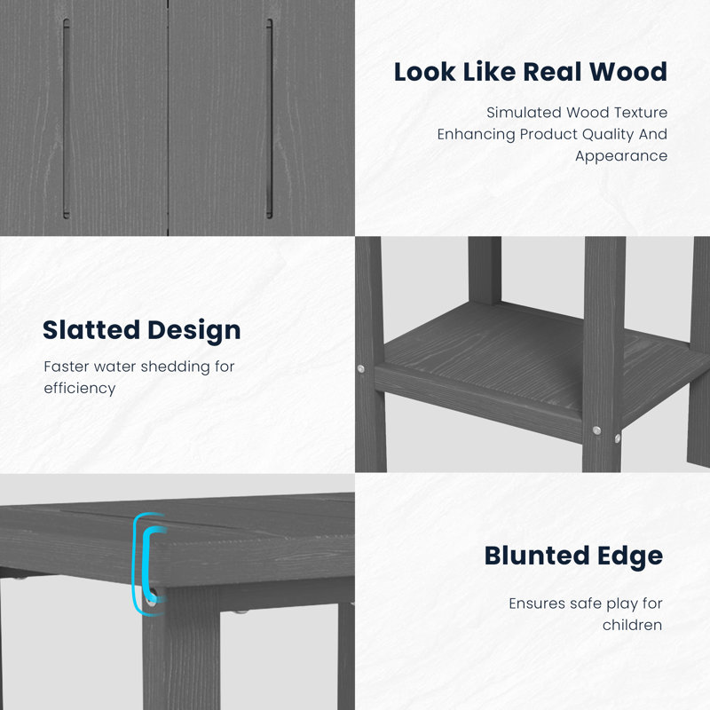 Adirondack Outdoor Side Table, All Weather Use Double Layer Patio Side Table, HIPS Rectangular End Table, Gray