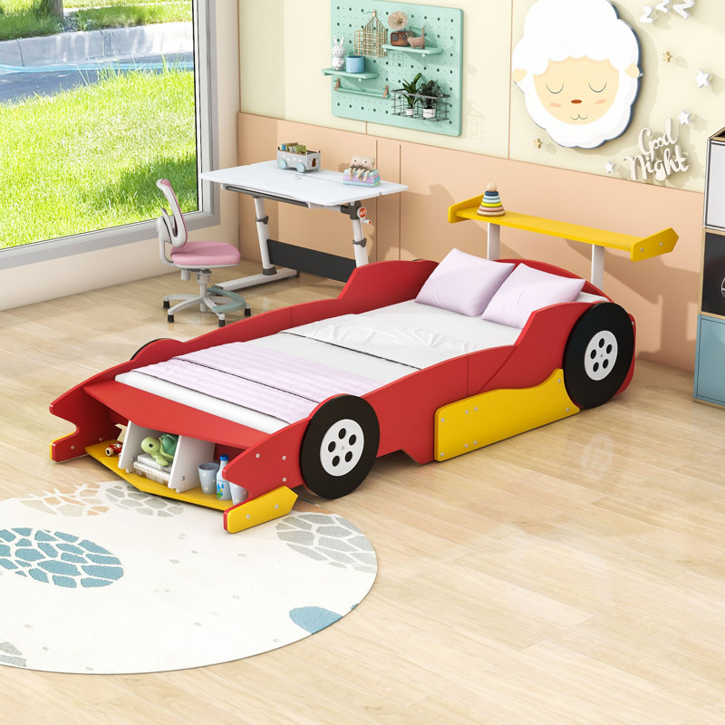 Lit plateforme avec roulettes Race, Simple, Rouge