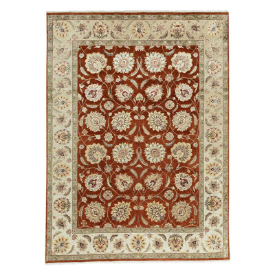 Wool Oriental Area Rug in Rust/Ivory/Gray