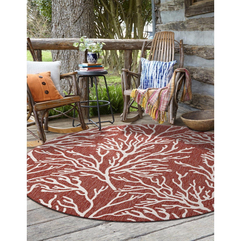 Contemporary Outdoor Ayton Area Rug Rust Red Colour, Rond 3 pi 1 po