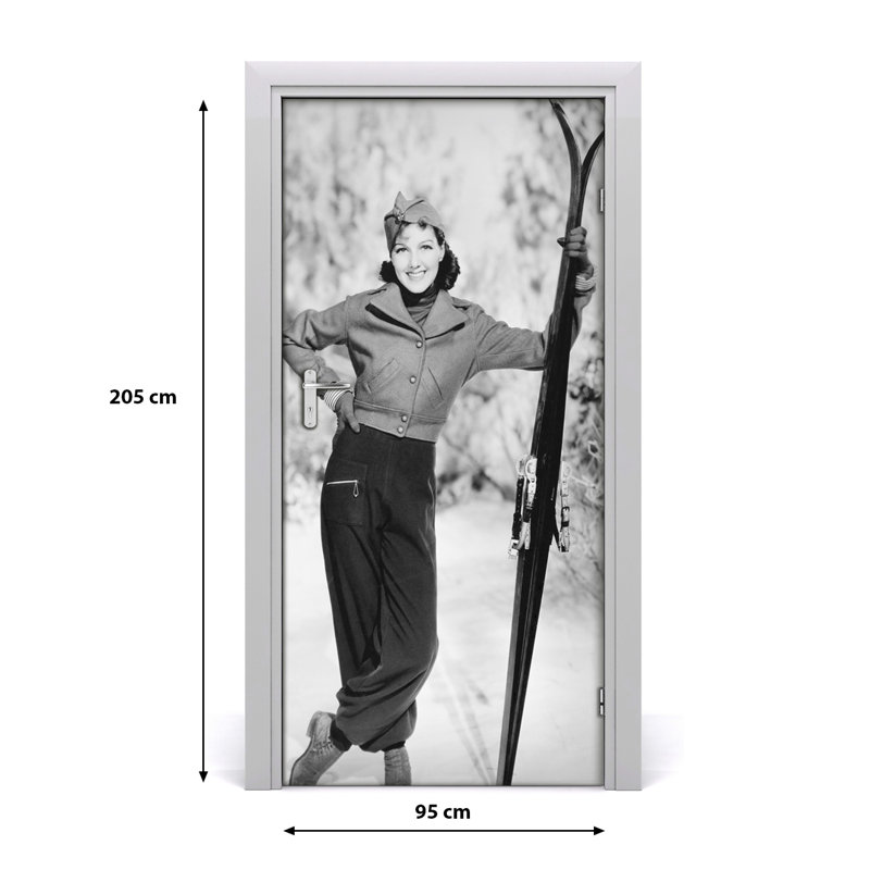 Woman With Skis Door Decal, 205cm H x 95cm W