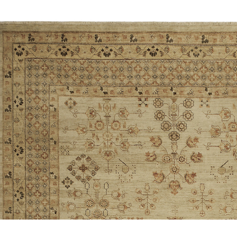 Hand Knotted Wool Oriental Area Rug in Beige/Cream, Rectangle 6' x 9'
