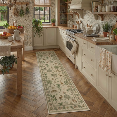 Sofia Wildlife Pattern Washable Faux Linen Indoor/Outdoor Area Rug With Non-Slip Backing