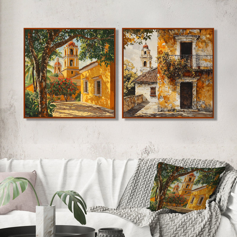 «Yellow Colonial Architecture» au Salvador I - Art mural El Salvador - décoration murale traditionnelle 2 pièces, Brun