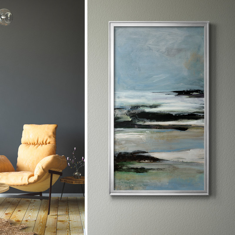 «Knowing You III», peinture sur toile encadrée, Argent, H 22,5 po x l 42,5 po x P 1,5 po