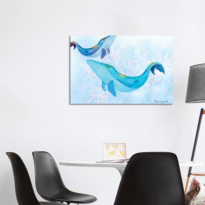 Whales Play Ocean by Jo Lynch - Wrapped Canvas Gallery-Wrapped Canvas Giclée