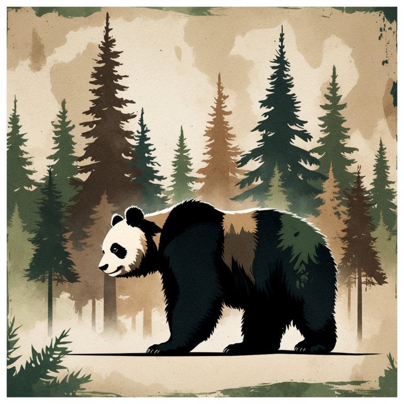 Rideaux Panda Forest Illustration, 50 po x 92 po - 1 panneau, Transparent