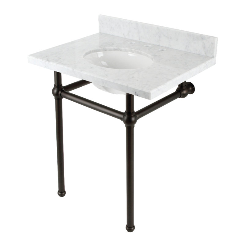Lavabo de salle de bain console ovale en métal blanc / noir avec trop-plein
