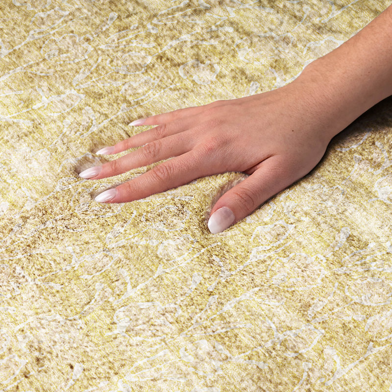 Tapis floral à poil long de qualité supérieure lavable à la machine ADS691, Doré, 5 pi x 7 pi 6 po