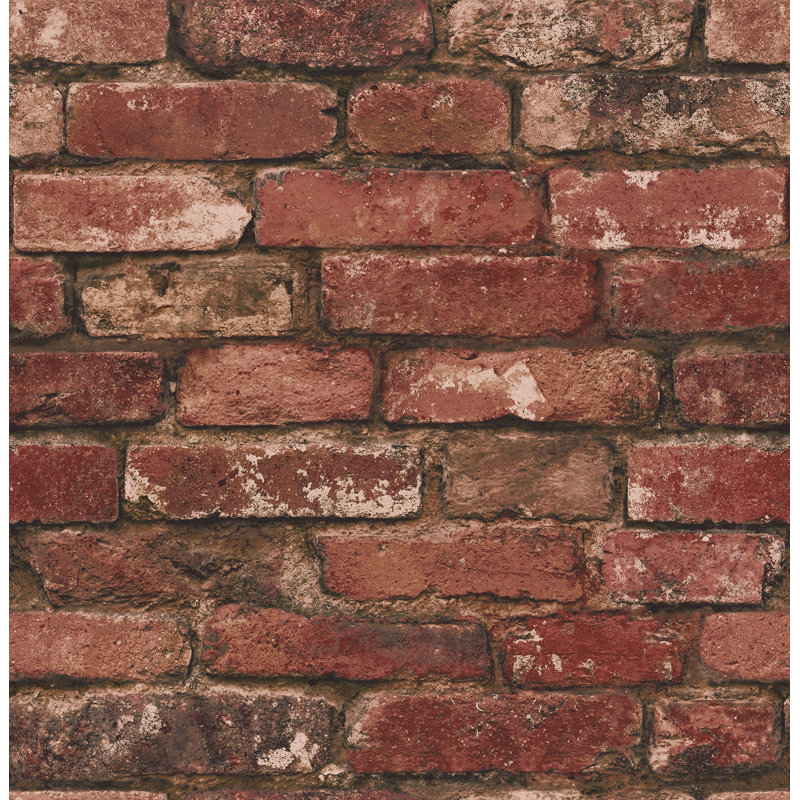 Davis Charcoal Rustic Brick Wallpaper, Red