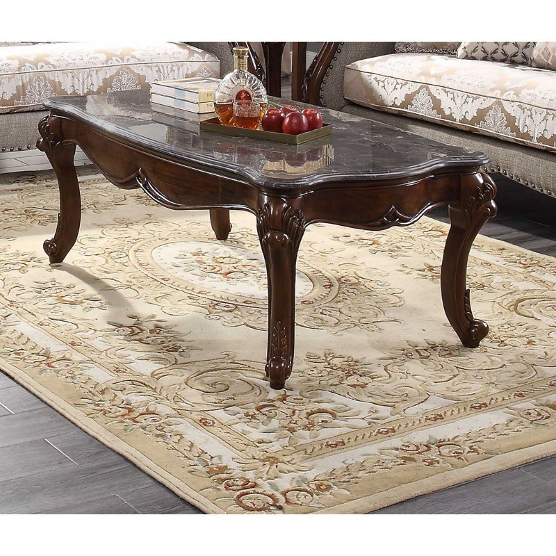 Elegant Cherry and Grey Marble 55" Rectangular Coffee Table