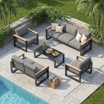 Aluminum 7-Person Patio Conversation Set with Removable Cushions