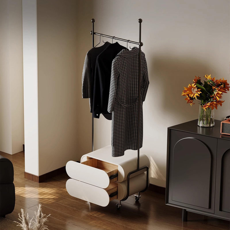 Stainless Steel Coat Rack 2Drawers 360° Wheels