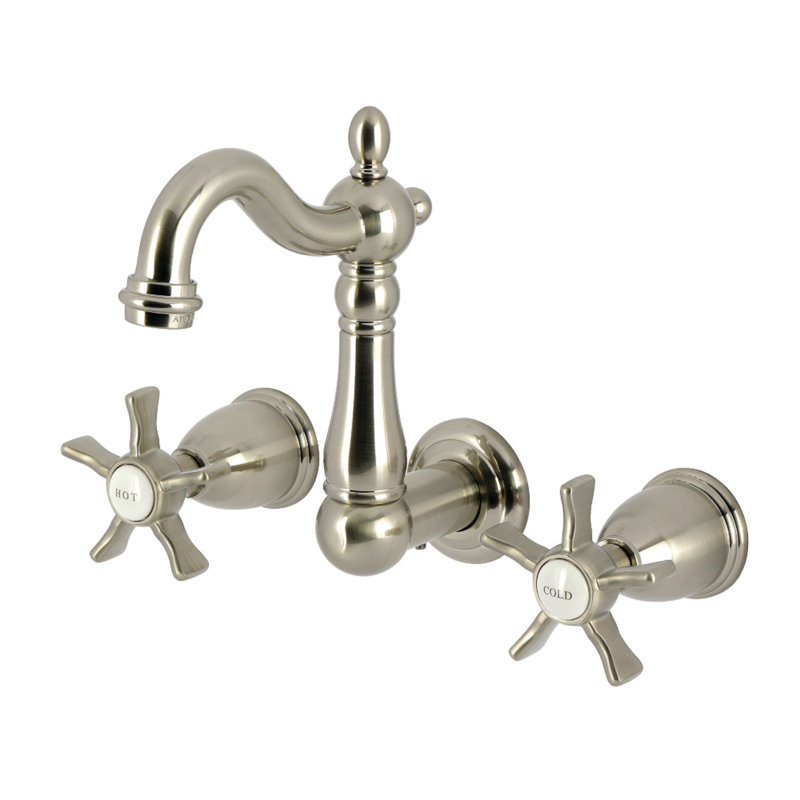 Kingston Brass Hamilton Double-Handle 3-Hole Wall Mount Bathroom Faucet, Brushed Nickel