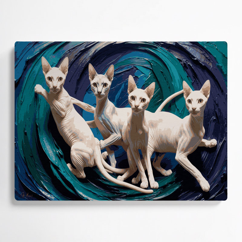 Chats Peterbald, art mural gris en métal, H 20 po x l 24 po