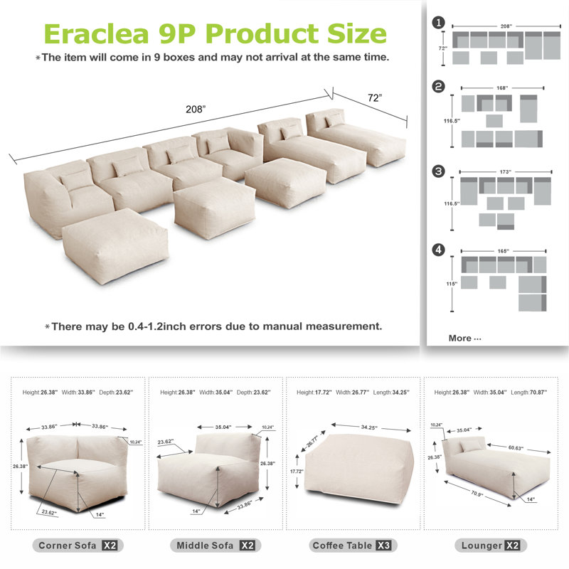 Khadijia 6 - Person Modular Patio Conversation Set with Cushions, Light Beige