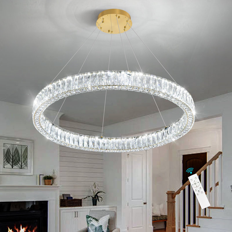 Modern Dimmable Led Crystal Ring Chandelier, Gold