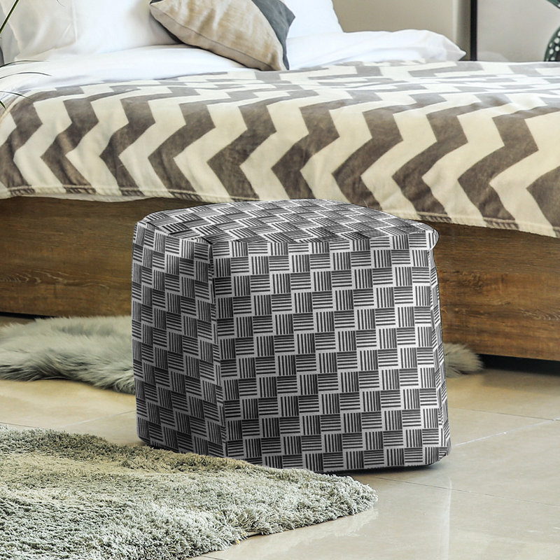 Repose-pieds cubique à rayures classic basketweave, Noir / gris