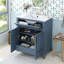 Meuble-lavabo de 30 po avec lavabo en céramique, armoire de rangement en bois massif avec portes à fermeture douce, style rétro, bleu