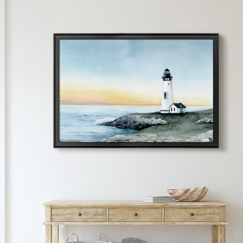 Phare de la baie II - Reproduction d'art sur toile encadrée, Noir, H 22,5 po x l 30,5 po x P 1,5 po