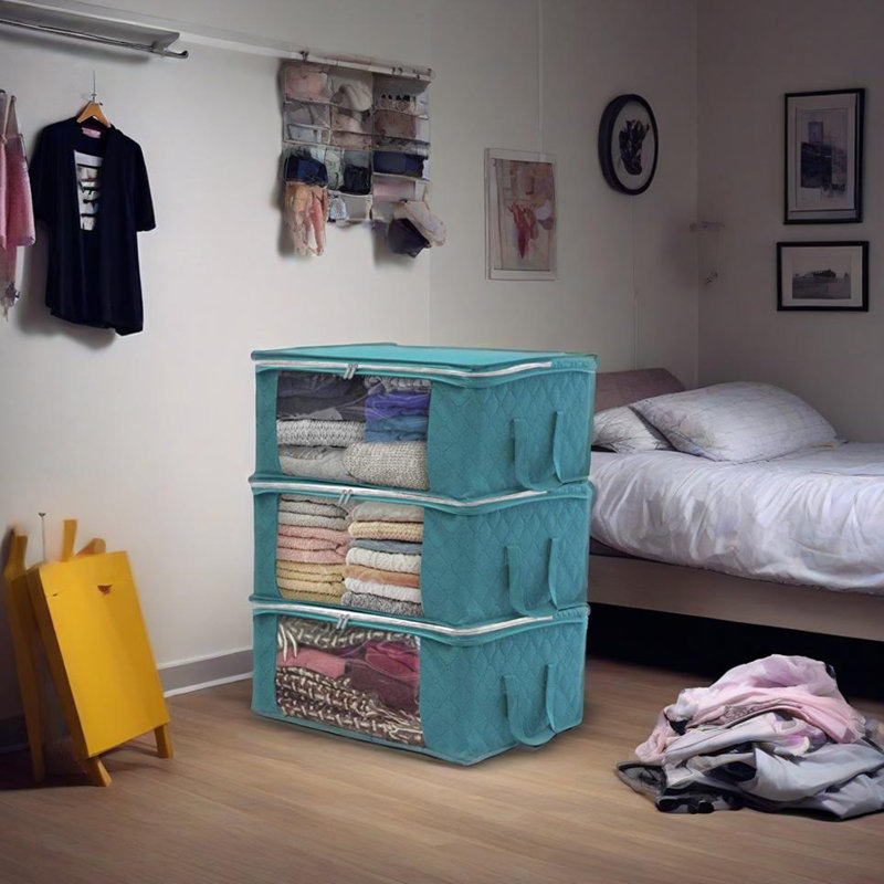 Ensemble de 3 bacs de rangement pour vêtements pliables organisateurs de placard avec poignées durables Tissu épais pour couverture