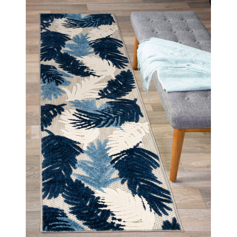 Hernandez Floral Navy/Ivory/Blue Indoor & Outdoor Area Rug, Runner 2' x 7'