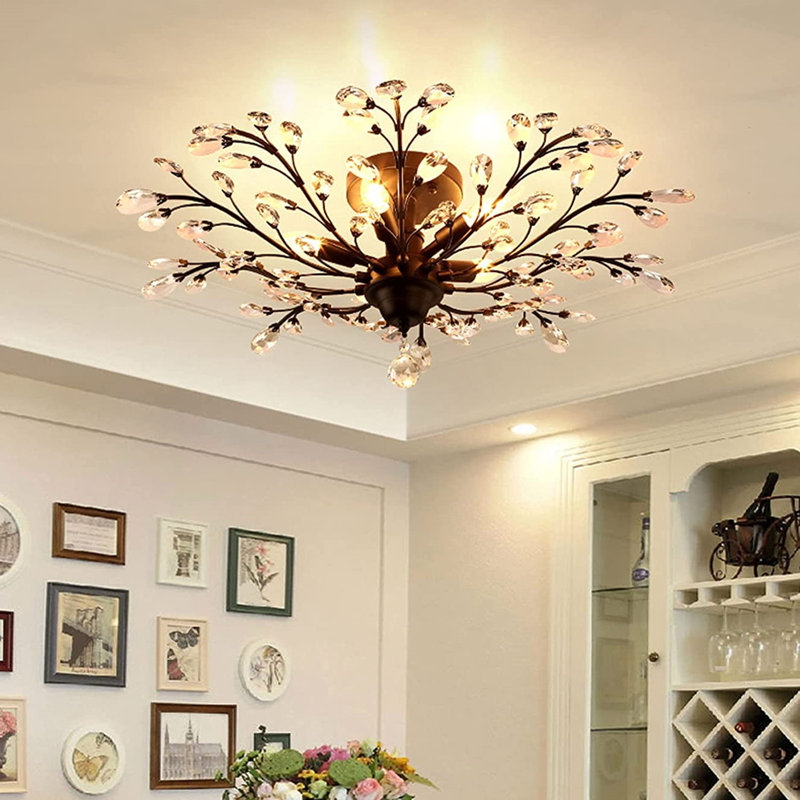 Dybdal 30 inch Black 5 Light Dimmable Flush Mount Chandelier