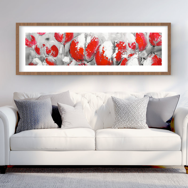 Tulipes rouges abstraites - reproduction encadrée matte pour la décoration intérieure
