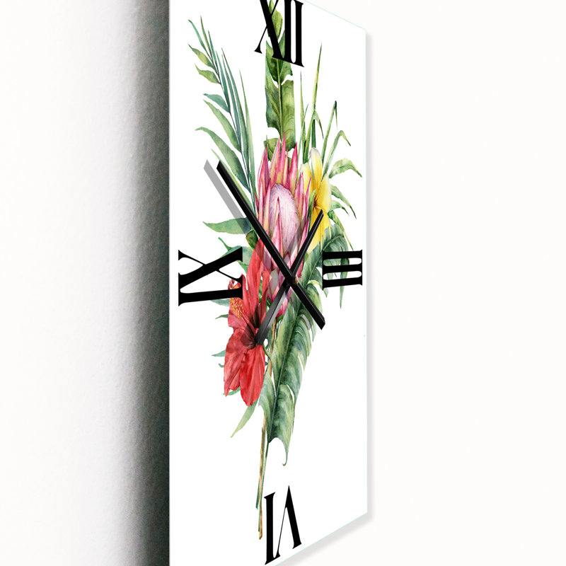 Horloge murale Bouquet de fleurs avec Protea Hibiscus Plumeria, Grand