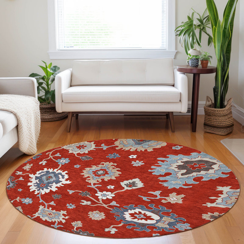 Premium Machine Washable Prisco Red Rug, Round 8'