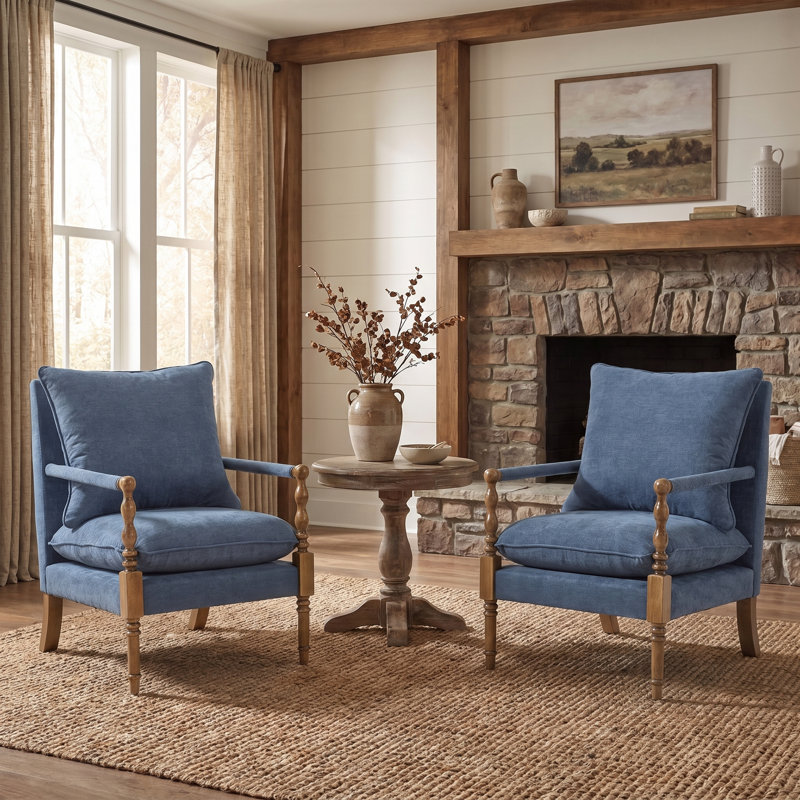 Fauteuil d'appoint en chenille, fauteuil d'appoint en broche avec accoudoirs couverts, fauteuil d'appoint de style campagne avec bois tourné (ensemble de 2)