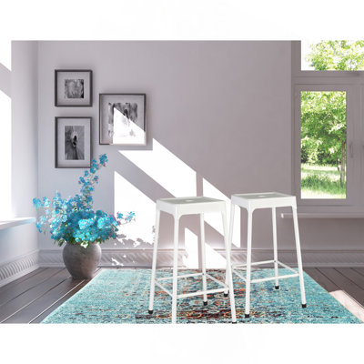 Tabouret de comptoir en métal thermolaqué blanc, ensemble de 2