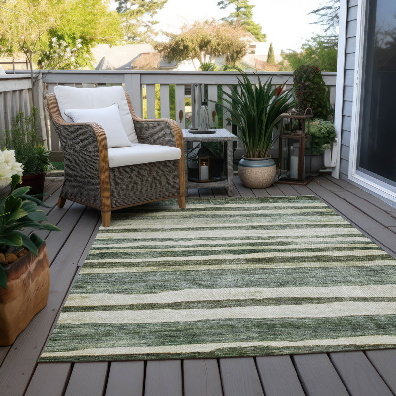 Sage Striped Synthetic Flat Woven Rectangular Rug, 2'6" x 3'10"
