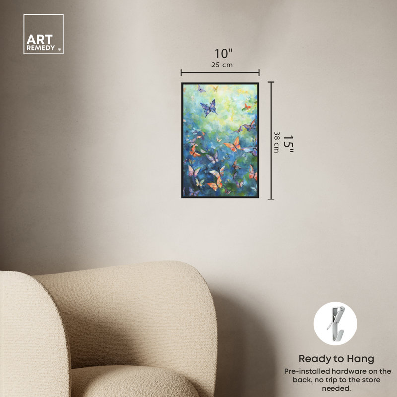 Vibrant Butterfly Canvas Print in Black Frame - 16" x 11"