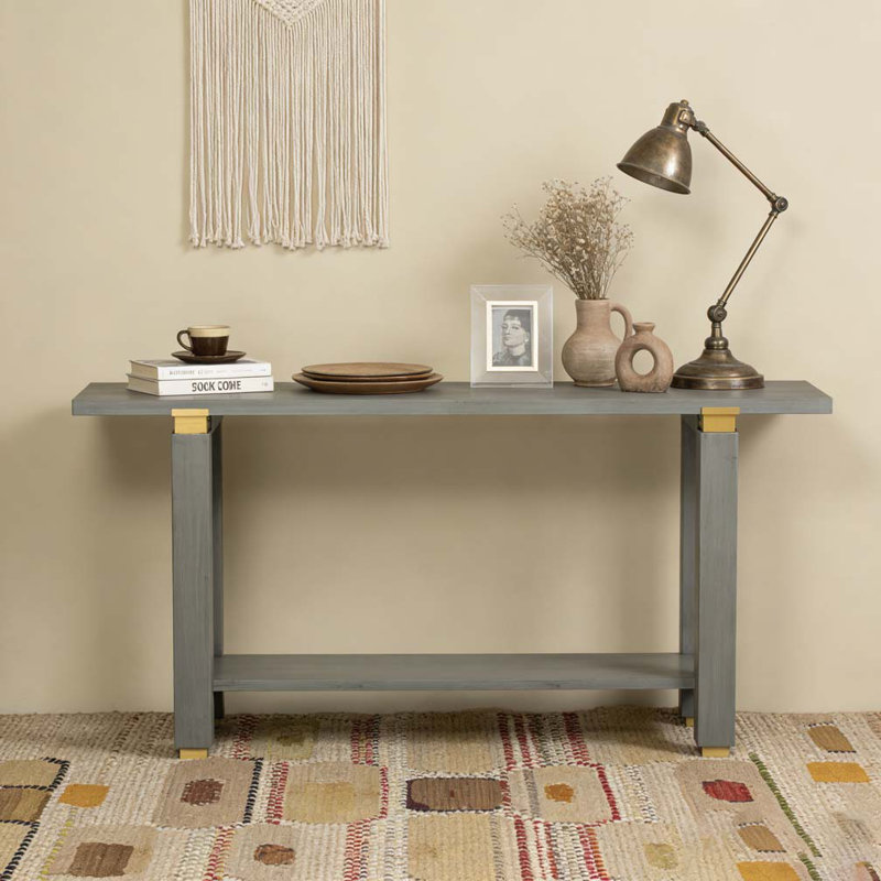 62.9" Modern Minimalist Console Table, Solid Wood Entryway Sofa Table, Gray