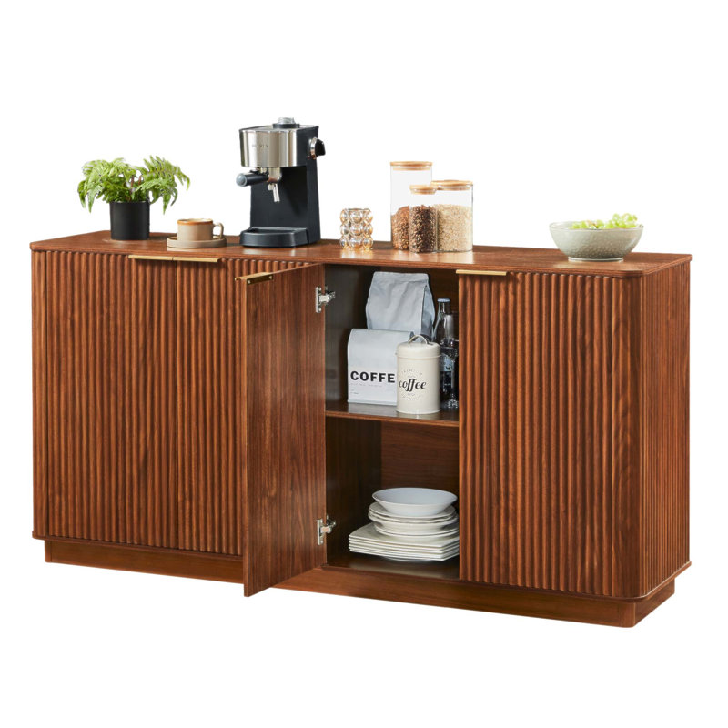 Buffet incurvé de 63 po avec rangement Stoarge, Noyer