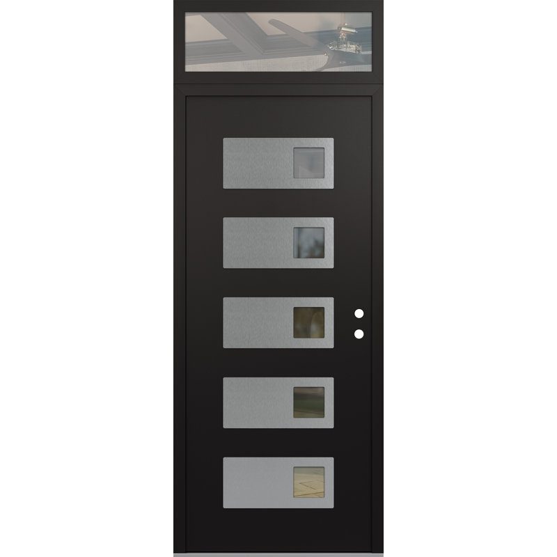 D2 36 po. X 96 po Panneau d'entrée en verre argenté noir et noir transparent avec porte d'entrée avant en verre transparent avec traverse