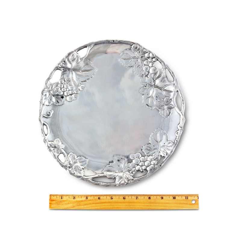 Handcrafted 12'' Aluminum Round Plate with Grape Design