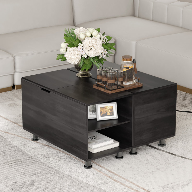 Table de bout de canapé extensible moderne avec rangement et tablette réglable, table de bout de salon avec quatre pieds, table de canapé modulaire pour chambre à coucher, bureau
